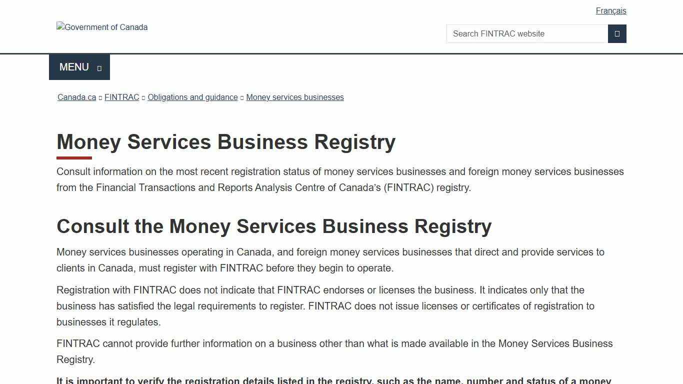 Money Services Business Registry